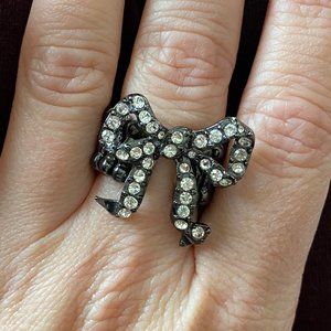 Betsey Johnson Rhinestone Bow Elastic Ring